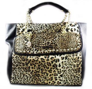 Betsey Johnson Handbag Cheetah Mix Up Flap Tote Gold New 2012