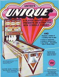 1975 UNITED UNIQUE ORIG SHUFFLE ALLEY GAME ARCADE FLYER