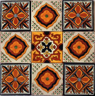 W120 Sets of 9 mexican tiles 4 x 4 Handmade, Clay Art