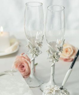   Sculptural White Tiger Lilies Personalized Toasting Flutes Set