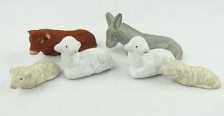 Vintage Ceramic Nativity Animals Set 6 Paper Mache Painted Donkey Cow 
