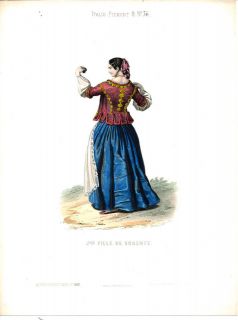   woman of Sorrento Italy 1840 antique engraved hand color costume print