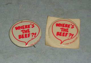 Vintage 1984 Wendys Fast Food Wheres The Beef? Pinback & Puffy 