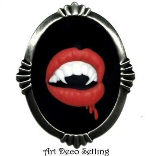   /Vampire Fangs/Teeth/Lips/Blood Cameo Large Pendant/Brooch/Bag Pin