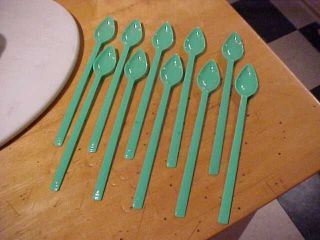   Hard Plastic Jadite Green Long Iced Tea Spoons RETRO 1950s Era NR