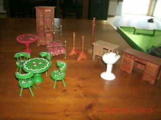 13 Pieces Wood, Metal, & Porcelain Doll House Furniture