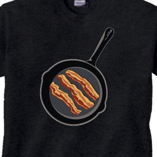 FRYING PAN BACON T Shirt BACON LOVER FUNNY BLACK Tee VINTAGE