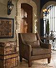 Antiqued brass nail head accent club chair fabric look of natural 