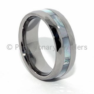 8MM Faceted Natural Tungsten Carbide Wedding Band Ring w/Mother of 