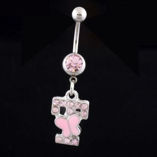 Dangle Initial Letter Crystal Gemstone Belly Button Bar Ring Navel 