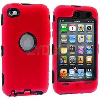   RED 3 PIECE HARD/SKIN CASE COVER FOR IPOD TOUCH 4 4G 4TH GEN+PROTECTOR