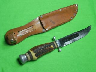 German Germany Solingen Rostfrei Hubertus Hunting Knife & Sheath Bone 