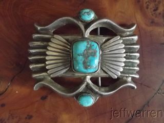 Sioux Blue Gem Turquoise and Heavy Sterling Silver Sandcast Buckle