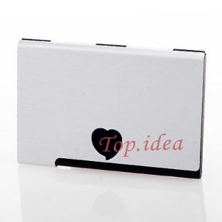   GIFT BLACK WHITE METAL HEART WAVE CREDIT ID BUSINESS CARD HOLDER CASE