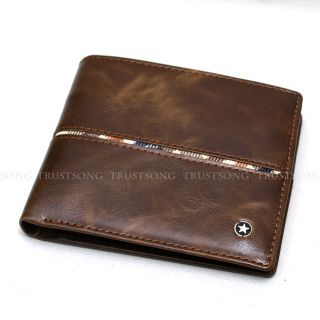 Leather Bifold Mens Wallet 6 Card Slots 1IDs 2PaperMoney Slot Zippered 