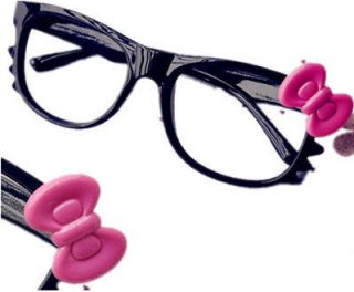 WITH LENS Hello Kitty Style Fashion Glasses Black Frame Pink bow Nerd 