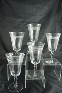 VINTAGE ETCHED WINE/WATER DRINKING GLASSES SET OF 5