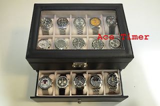 20 watches Glass Top Faux Leather Display Storage Case Box + Gift