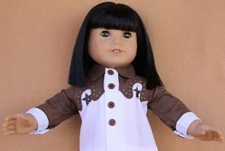American Girl Doll Clothes White and Brown Cotton Western Shirt