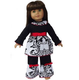 AnnLoren 2 piece Damask Holiday Outfit fits AMERICAN GIRL DOLL