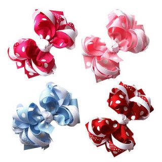 8PCS 4.5 Polka Dot Loopy Layered Boutique Hair Bow in 4 Mixed Color 
