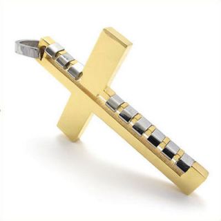   Gold Silver 2 Tone Stainless Steel Cross Pendant Mens Necklace C19644