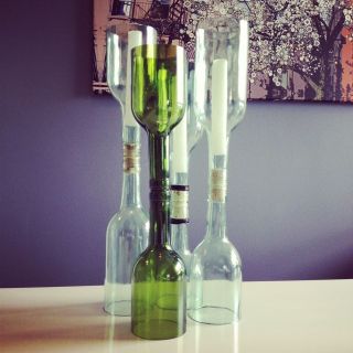 Recycled Glass Wine Bottle Candle Holder
