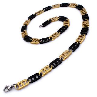   Steel Cool Black Gold Bar Chinese Linking Mens Necklace 20.5 N037