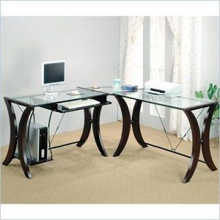 Contemporary L shaped Glass Computer Desk with Cappuccino Legs Free 