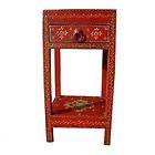   Hand Painted Rosewood Traditional Red Bed Side End Table Nightstand