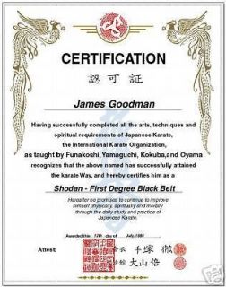 Karate Black Belt Certificate Most Styles your choice
