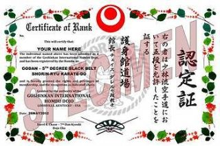 Japanese Karate Black Belt Promotion Certificate large