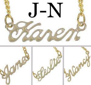 Script Gold Tone Charm Necklace   Choice of Name J N