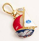   COUTURE GOLD CRYSTAL RED WHITE BLUE SAILBOAT BRACELET CHARM YJRUO023