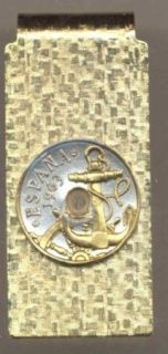   Centines Anchor & Ships Wheel Money Clip Gold on Silver Coin Jewelry