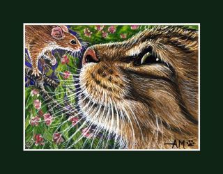   LIMITED EDITION PRINT TABBY CAT MOUSE GOOD MORNING PAINTING ANNE MARSH