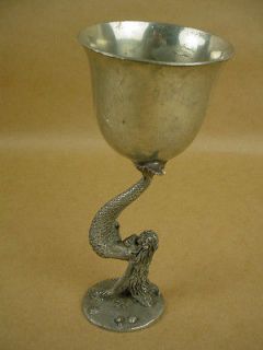   Sculpted Pewter Mermaid Wine Goblet signed by Bob Maurus Rare