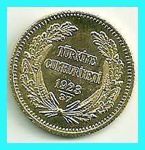 TURKEY   1923/37  100 KURUSH GOLD COIN, UNC .