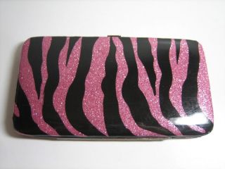 Silver BK Pink BK Zebra Glitter Clutch Hard Case Wallet