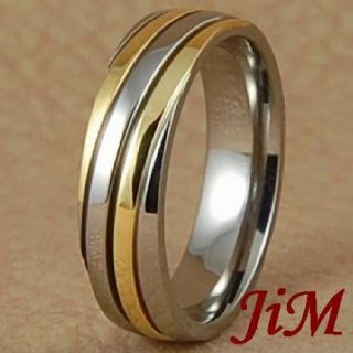6MM Titanium Wedding Band 14K Gold Accent Mens Ring Bridal Jewelry 