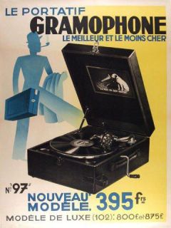 Record Player Portable Gramophone French Vintage Poster Repro FREE S/H