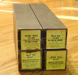 Lot of 4 Vintage QRS Player Piano Word Rolls  #s 9135, 9183, 9163 