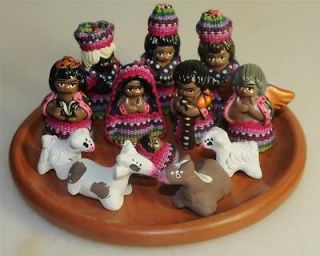 Guatemala Nativity Scene Ceramic Cloth Mayan Handcrafted 13 Piece Mini 