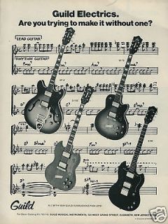 1972 GUILD Electric Guitars SF V M 75 S 100 S 90 Models Vintage Ad