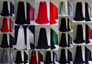 Velvet silk Hooded Cloak Capes Coat Halloween Wedding dresses LARP SCA 