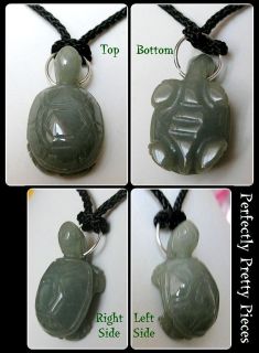 Green Jadeite Jade Turtle Tortoise 18 Silk Braid Cord Necklace 