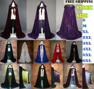   MEDIEVAL Hooded Cloak Wedding Coat velvet Cape Halloween Shawl S to 6X
