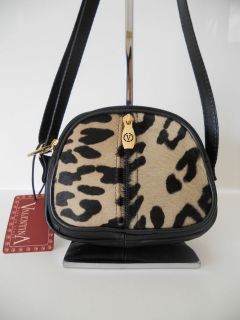 NWT $250 VALENTINA ITALY Italian Leather Leopard Crossbody Handbag Zip 