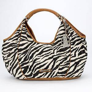 New Kathy Van Zeeland Vagabond Shopper Zebra Gold Fleck Luxury Handbag 