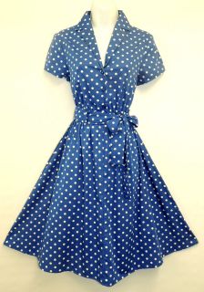 New Blue Polka Dot WWII 1940’s Land Girl, Home Front classic Swing 